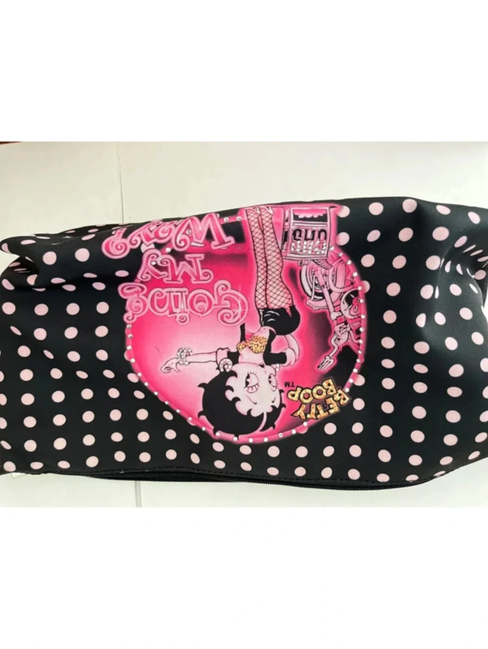 Betty Boop Cosmetic/Makeup/Travel Bag, Polkadot, Black, White, Pink